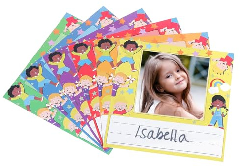 PATIKIL Name Tags, 36 Pcs Name Labels Classroom Name Plates Self-Adhesive Sticker with Pictures for Desk Bus Locker, 6 Colors