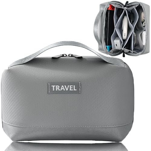 PIGIAOKA Electronic Organizer Accessory Bag Cable Organiser Waterproof Travel Gadget Bags Tech Pouch for Charger, Cables, Hard Drive, Power Bank, Memory Card (Grey)