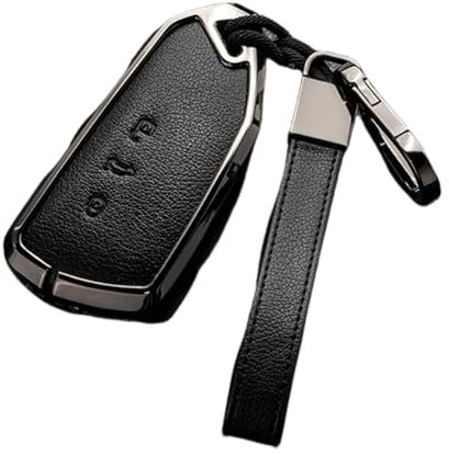 Happyit Zink-Legierung Leder Autoschlüssel-Hüllen für VW Volkswagen Golf 8 2020 Skoda Octavia A8 2021 SEAT Leon MK4 3 Tasten (Schwarz+Grau)