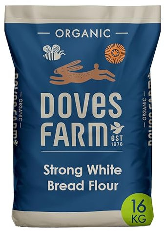 Doves Farm Organic Strong White Bread Flour 16kg | Bulk Baking Flour for Bread, Sourdough, Rolls | Vegan, Kosher, Dairy-Free | Large Bag for Artisan or Commercial Use | No Milk, Eggs or Nuts