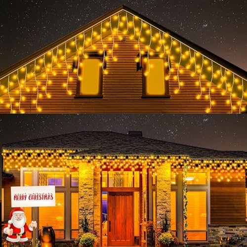 Micacorn Navidad Luces de Carámbano 5M 256LEDs Cadena Luces Cortina de Luz 32Pcs 8 Modos Impermeables Guirnaldas Luminosas para Casa Jardín Habitación Fiesta Navidad decoración