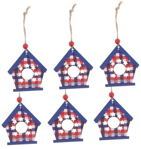 Angoily 6 Stück Jubiläumseintrag Ornamente Der Amerikanischen Flagge Amerika Weihnachtsschmuck Amerikanische Flaggenverzierung Usa-Ornament Patriotischer Dekorativer Baum Hölzern
