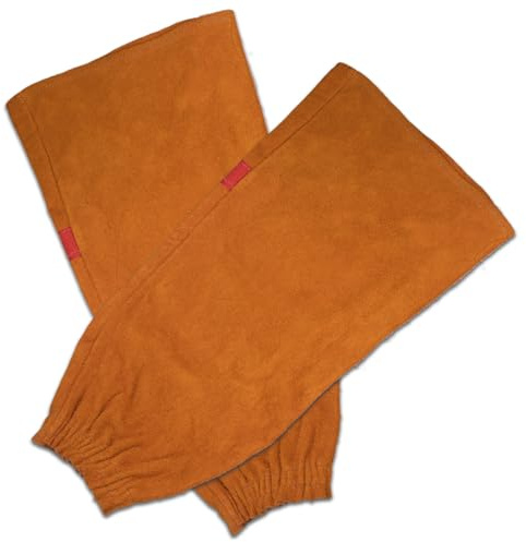 T TOVIA Leather Welding Sleeves, Flame & Heat Resistant Arm Protection Leather Sleeves with Velcro Design, 15.7 Inch Welding Arm for Men and Women