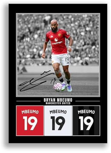 Bryan Mbeumo Manchester United Signed Photo Poster Print Picture Display Framed Autograph Memorabilia for Football Fans Gift Man Utd Cameroon (A4 poster Only Black)