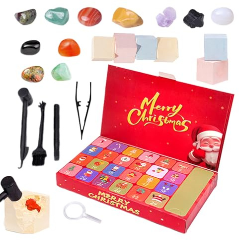 edelsteins Adventskalender 2025, 24 Natürlichen Kristalle Mineralien Edelsteine Weihnachten Countdown Adventskalender für Frauen Männer Kristalle und Heilsteine Weihnachtskalender