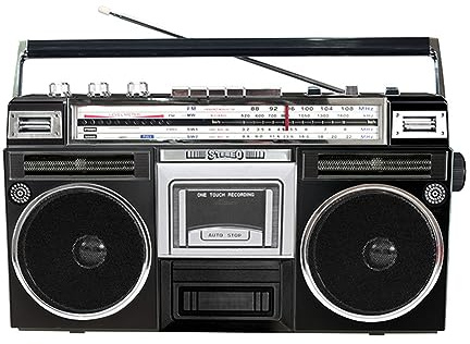 Boombox rétro portable avec lecteur CD et cassette, radio DAB portable avec radio FM et DAB+, enregistrement USB, récepteur Bluetooth + haut-parleurs, pour réunions de famille/voyages, noir