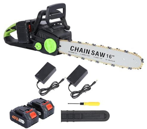 Akku Kettensäge mit Akku und Ladegerät, 16 Zoll (41 cm) Führungsschiene, Bürstenloser Motor 1800W, Automatische Kettenschmierung, 40V 4Ah Akku, 4,0 kg Leicht, Holzsäge Garten Werkzeug (Schwarz)