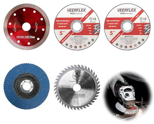 125mm Cutting Discs, 5Pcs Angle Grinder Discs, 125mm Metal Cutting Discsfor Cutting Metal, Stone, Wood, Ceramic, Tile, Grinding, 125x1.0x22.23mm