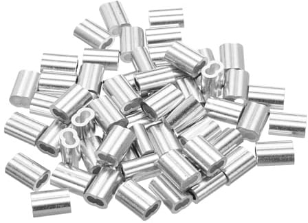 QUARKZMAN 60 Stück 14x10x7mm Seilklemmen 3,4mm Innenbreit, Achtform Crimphülsen Aluminium Hülsen 6,8mm Innenlang für 3mm Durch. Drahtseil Kabel Expanderseil Planenseil Gummiseil, Silber