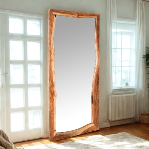 LEBENSwohnART Massivholz-Spiegel CURVO 180x90cm Akazie Wandspiegel Baumkante Ganzkörperspiegel