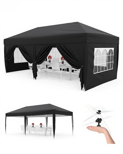 Faltpavillon 3x6 m wasserdicht stabil mit 6 Seitenwänden – Pop up Pavillon faltbar aus 420D Oxford, UV-Schutz 50+, 3-Fach höhenverstellbar, Partyzelt mit Tragetasche für Garten & Outdoor Schwarz
