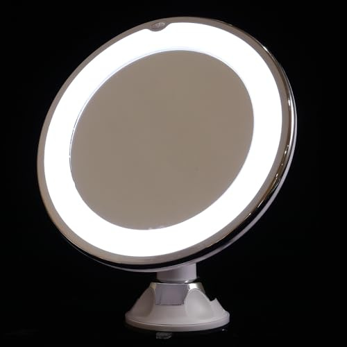 Miroir de Maquillage Grossissant X10 avec Éclairage LED Naturel, Ventouse Puissante 7 Pouces, Miroir Cosmétique de Table pour Salle de Bain et Maquillage Précis