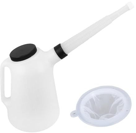 jklymm Carafe doseuse d'huile automobile de 5 L avec couvercle à bec verseur et capuchons, distributeur de liquide robuste pour moto, véhicule, camion, carafes d'huile avec bec verseur et entonnoir