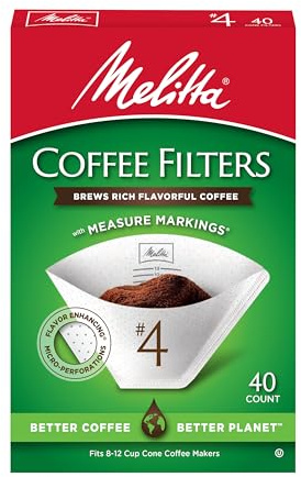 Melitta #4 Cone Coffee Filters, White, 40 Total Filters Count - Packaging May Vary
