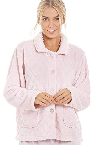 Camille Giacca da letto da donna, in pile caldo e morbido, con bottoni sul davanti rosa 54