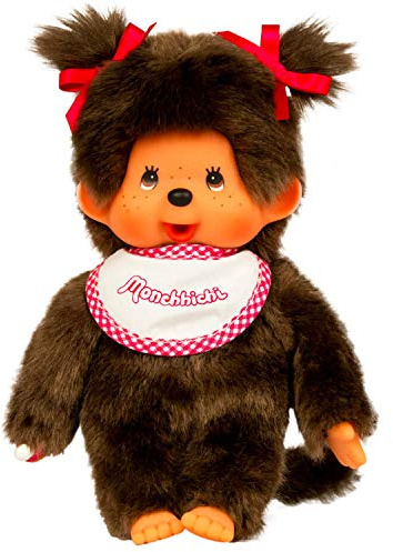 Bandai - Monchhichi - Peluche - Fille Bavoir Rose et Blanc 20 cm - 25555