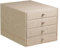Rhodia 318865C Schubladenbox (mit 4 Schubladen, Griffe aus Metall, Kunstleder, elegant und praktisch, ideal für Ihr Büro oder Ihr zu Hause) 1 Stück, beige