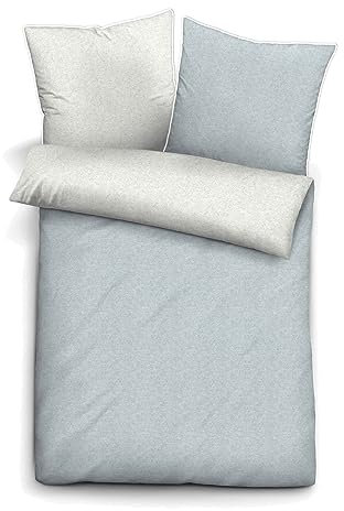 biberna 0840500 Wende-Bettwäsche Garnitur mit Kopfkissenbezug Melange-Flanell 1x 155x200 cm + 1x 80x80 cm, ciel
