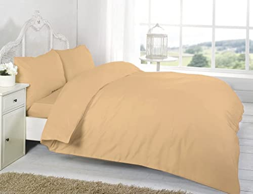R&Z Plain Dyed Percale Polycotton Duvet Cover & 1 Pillow Cases Bed Set (Latte/Mocha, Single)