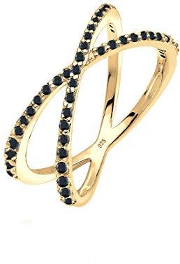 Elli Ring Damen Wickel X Kreuz mit Zirkonia Kristallen in 925 Sterling Silber Vergoldet