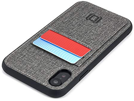Dockem Luxe M2T Wallet Case for iPhone XR: Slim TPU with Canvas Synthetic Leather 2 Pocket Card Case with Integrated Metal Plate for Magnetic Mounting