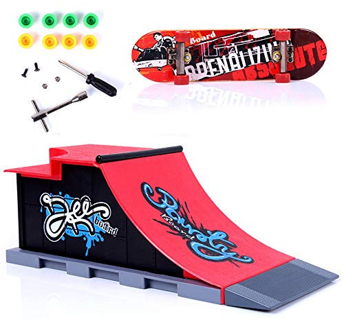 Sipobuy DIY Montage Mini Finger Skateboard Deck LKW Skate Park Bord Mit Rampe Zubehör Sets (Szene C)