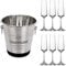 Set of 6 Bohemia Crystal Glass Champagne Flutes 160ml & Stainless Steel Champagne Ice Bucket Set