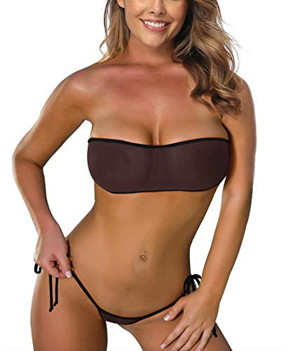 SHERRYLO - Costume da bagno in micro rete trasparente da vedere attraverso bikinis a fascia, mini perizoma brasiliano - Nero - Taglia Unica