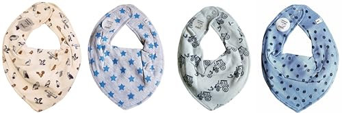 Pippi Halstuch 4er Set Baby Halstücher Dreieckstücher für Mädchen + Jungen (A blue mix)