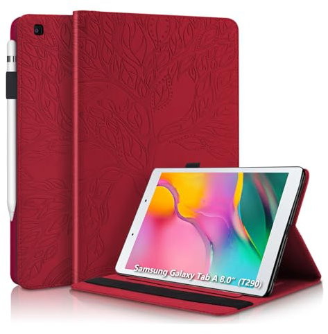 Aswant Funda Galaxy Tab A8 2019 8 pulgadas de piel PU con Tapa, Ranura para Tarjetas, Función Atril, Soporte para Bolígrafo Funda para Tablet Samsung Galaxy Tab A 8 2019 SM-T290/SM-T295 rojo