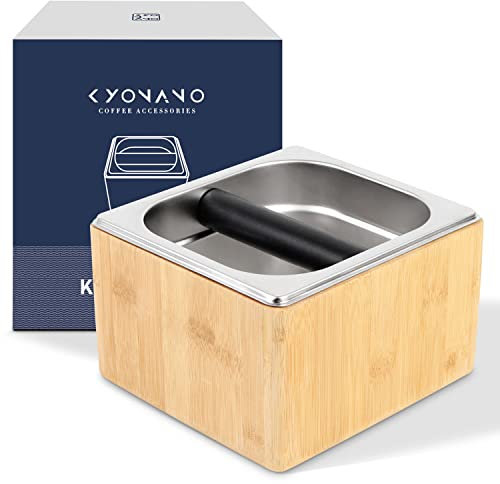 KYONANO Abklopfbehälter, Abschlagbehälter Siebträger Zubehör, Abklopfbehälter aus Bambus & Edelstahl, Knock Box natürlich Design, Robust ruschfest Espresso Abklopfbehälter, Abschlagbox für Kaffeesatz