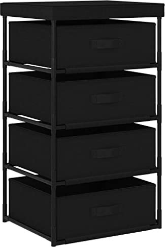 vidaXL Aufbewahrungsregal mit 4 Stoffkörben Stoffschrank Aufbewahrung Campingschrank Schubladenschrank Stoffkommode Schrank Stahl Schwarz