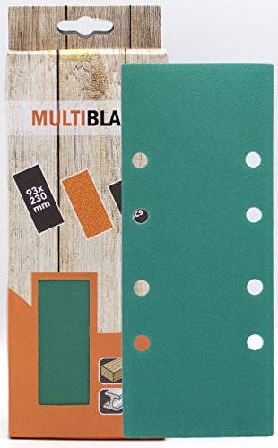 Multiblade - Foglio abrasivo professionale, 93 x 230 mm, 10 pezzi, grana 40, 8 fori, per legno e metallo, qualità professionale, per levigatrice orbitale