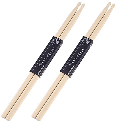 Aopoy 2 Paar Drumsticks 5A, klassische Ahornholz-Trommelstöcke mit Holzspitze, für Erwachsene, Kinder und Anfänger