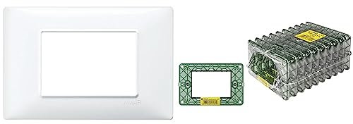Vimar Plana 0T14613 Supporto 3 moduli, con viti, per scatole 3 moduli, 10 pezzi & 14653.01, Plana Placca 3 moduli in tecnopolimero, Bianco, 1 pezzo,