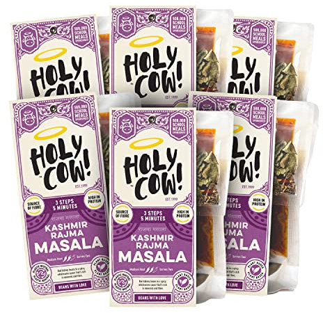 Holy Cow! Daal Curry Kit (5 x 400 g) Kashmir Rajma Masala, Kidney Bean Senza Glutine Vegan Curry Kit Spuntini Indiani, Piatti Indiani Pronti