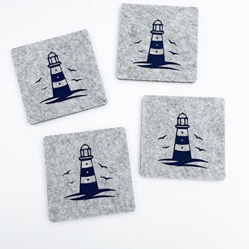 Filz Glasuntersetzer Maritim Meer Filzuntersetzer Tischuntersetzer Untersetzer 4er Set (Leuchtturm)