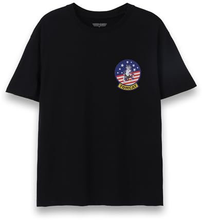Top Gun Mens T-Shirt | Adults F-14 Tomcat Fighter Jet Badge Short Sleeve Graphic Tee in Black | 1986 USA Aircraft Action Movie Apparel Top | Iconic Film Series Merchandise Gift