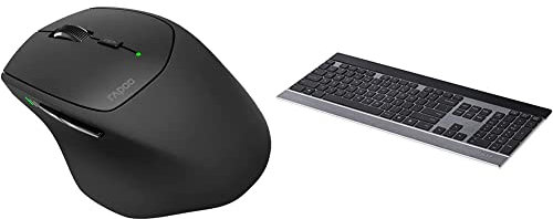 Rapoo MT550 kabellose Multi-Mode Maus, Einstellbarer 1600 DPI Sensor, schwarz & E9270P kabellose Tastatur, 5 GHz Wireless via USB, flaches Aluminium Design, DE-Layout QWERTZ, schwarz/Silber