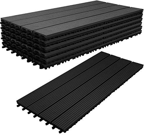 Ikodm WPC Terrassenfliese 30x60cm, Klickfliese, Balkonfliese, anthrazit, wasserfest, korrosionsbeständig, einfach zu verlegen (30 er Pack -5m²)