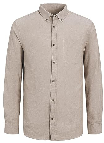 JACK & JONES Mens Classic Shirt Long Sleeve Oatmeal L