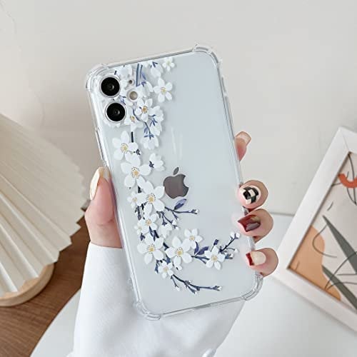 DEFBSC Compatible with iPhone 11 Case, Clear Floral Flower Pattern Print Design for Girls Women Flexible Shockproof Soft TPU Bumper Protective Flower Phone Case - White Pear Blossom