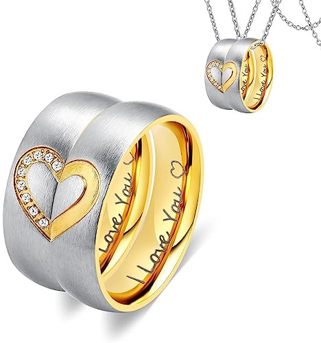 Wycian Ring Gold Damen, Trauringe Gold Titan Modeschmuck Ringe 6mm Gravur I Love You