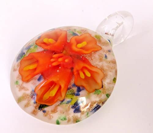 HXSCOO Handmade Murano Lampwork Glass Morning-glory Round Pendant Fit Necklace (Color : Champagne Gold)