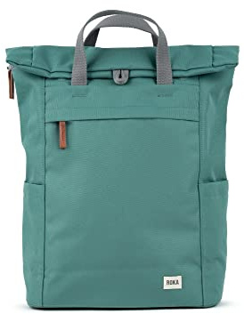 ROKA London The Finchley Backpack Bag, Large, Sage | Canvas Roll Top Rucksack, Magnetic Closure, Multi Pockets, Adjustable Straps, for Work, School & Travel