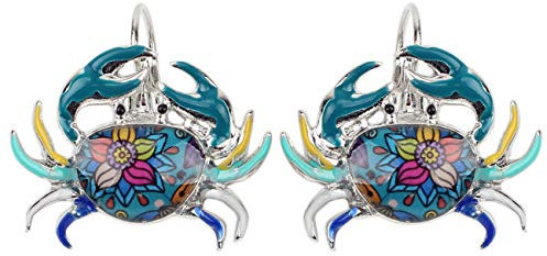 NEWEI Cute Emaille Wal Oktopus Qualle Hai Ohrringe Seepferdchen Strand Schmuck für Damen Frauen Mädchen Meerestiere Geschenke (Blaue Krabbe)