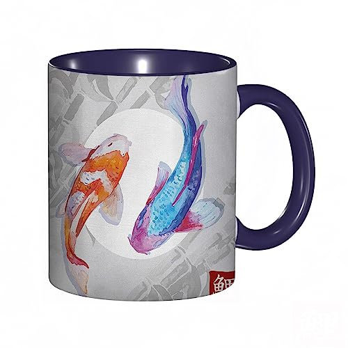 Tasse Keramik Koi-Fisch-Aquarell-Stil Koi-Fisch-Paar-Design mit Grunge-Pinselstrichen basierend auf Kaffeetassen Große 330ml Mit Henkel 100% Handbemalt Trinkgläser Mit Griff Personalisierte Geschenk