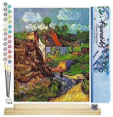 Figured'Art Peinture par Numéro Adulte Van Gogh Maison oise - Activité Manuelle Kit de Loisir Créatif DIY Numéro d'Art Complet - 40x50cm avec châssis en bois à monter