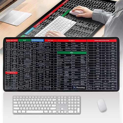 Quick Key Super Large Anti-Slip Keyboard Pad - with Office Software Shortcuts Pattern,Anti-Slip Keyboard Pad with Shortcuts, 31.5 * 11.8in Large Mouse Pad for Desk, Keyboard Mats for Desk