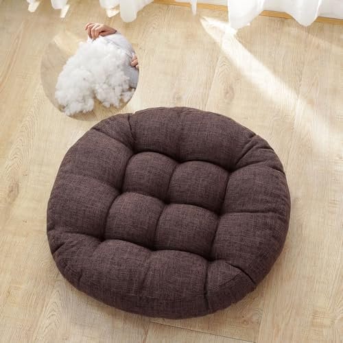 Surwin Cuscino Rotondo, Cuscino Meditazione Materasso da Pavimento Cuscini per Esterno Cuscino Yoga per Soggiorno, Camera da Letto, Patio e Altro (42cm,caffè)